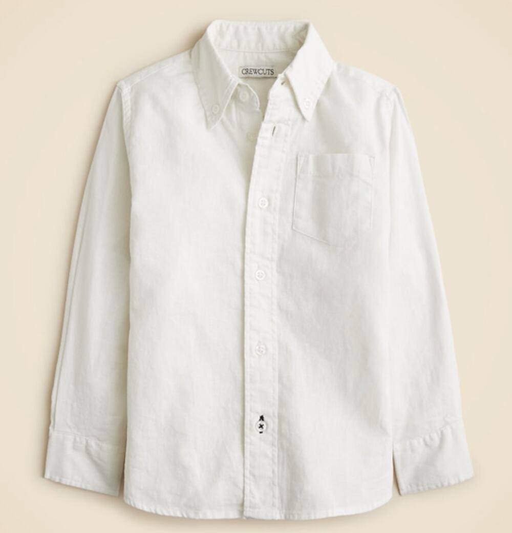 Crewcuts J.Crew Button Down Shirt Boys 12 White Linen Blend Long Sleeve Collared